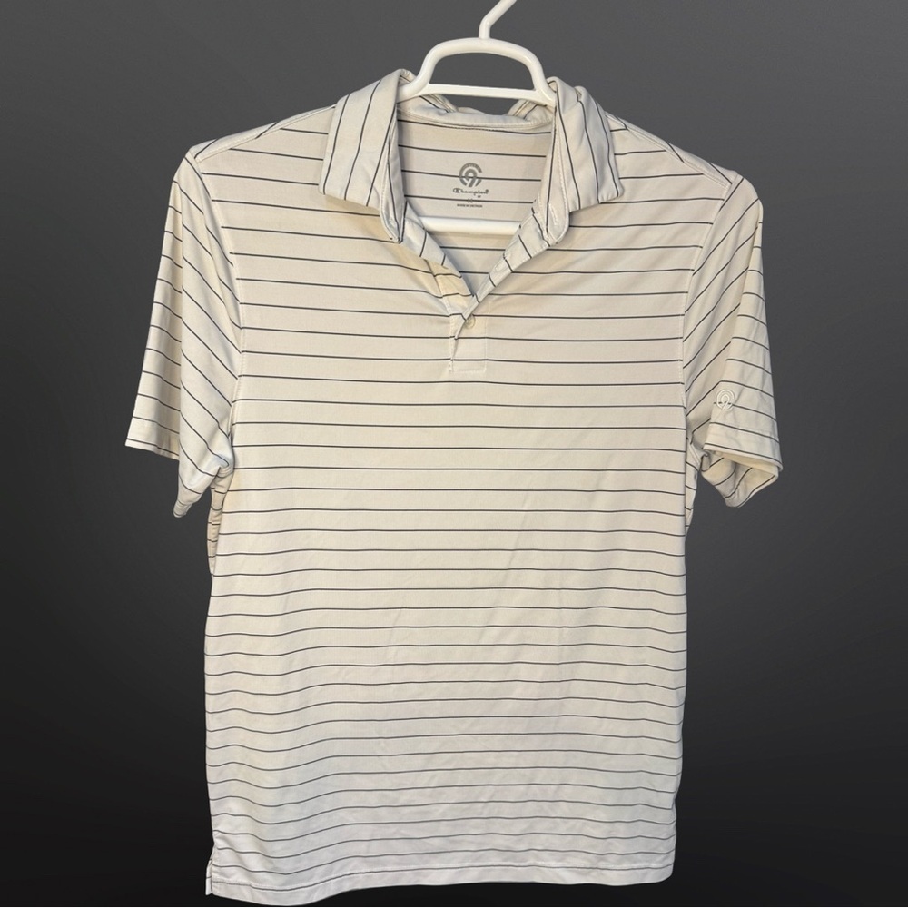 Champion White and Black Striped Polo Shirt